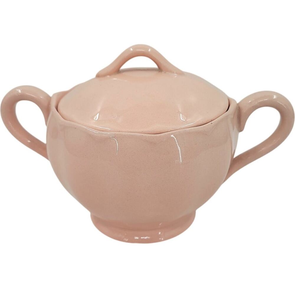 Grindley Peach Pink‎ Vintage Sugar Jar Scalloped Edge Cottagecore Kitchen Decor